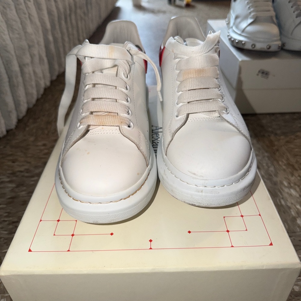 White Low-Top Sneakers with Red Heel Accent